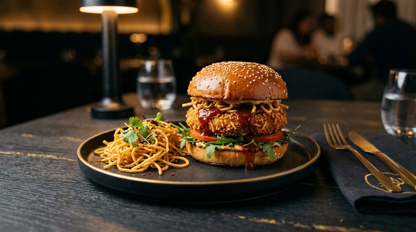 DESI CRUNCH ALO0 NOODLE BURGER
